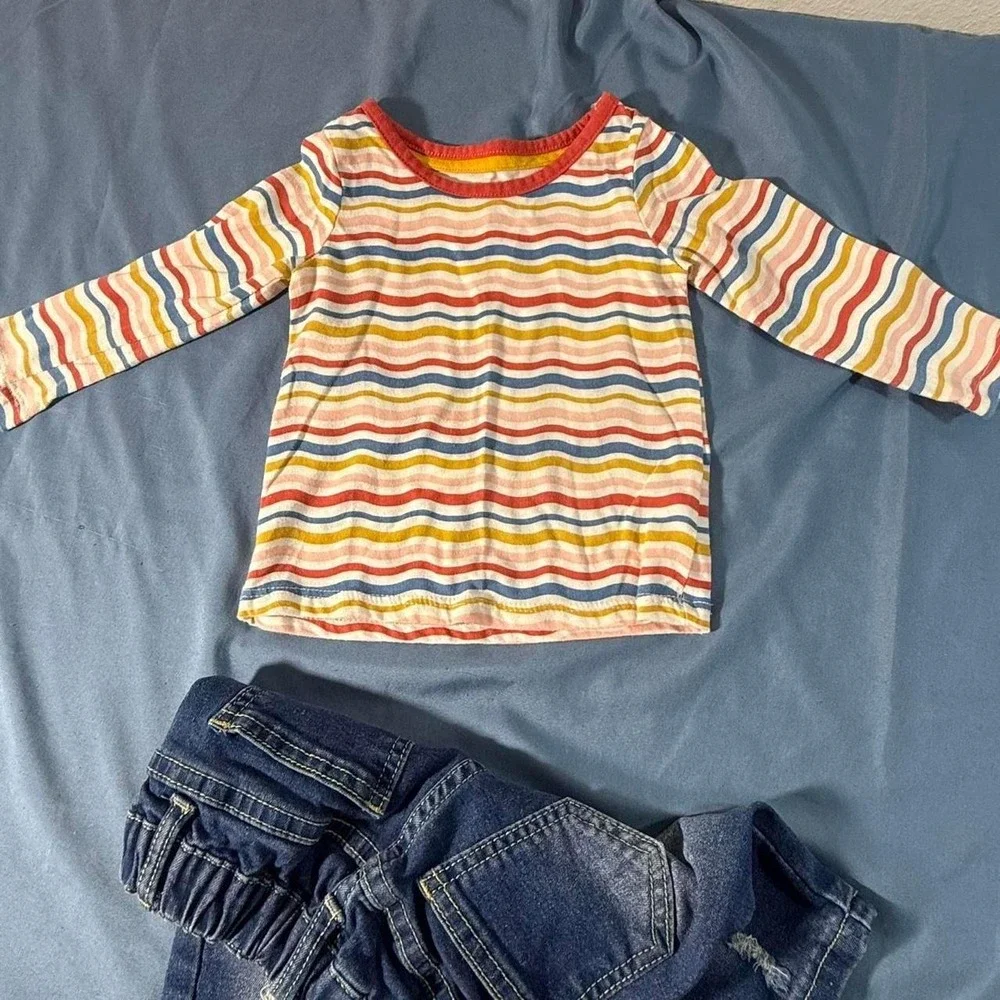 Baby girls stripes and denim pants outfit 12-18 months